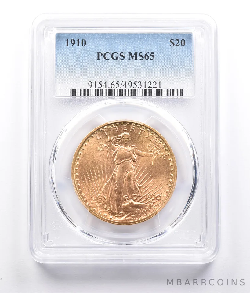 1910 $20 Saint Gaudens Gold Double Eagle MS65 PCGS a1715