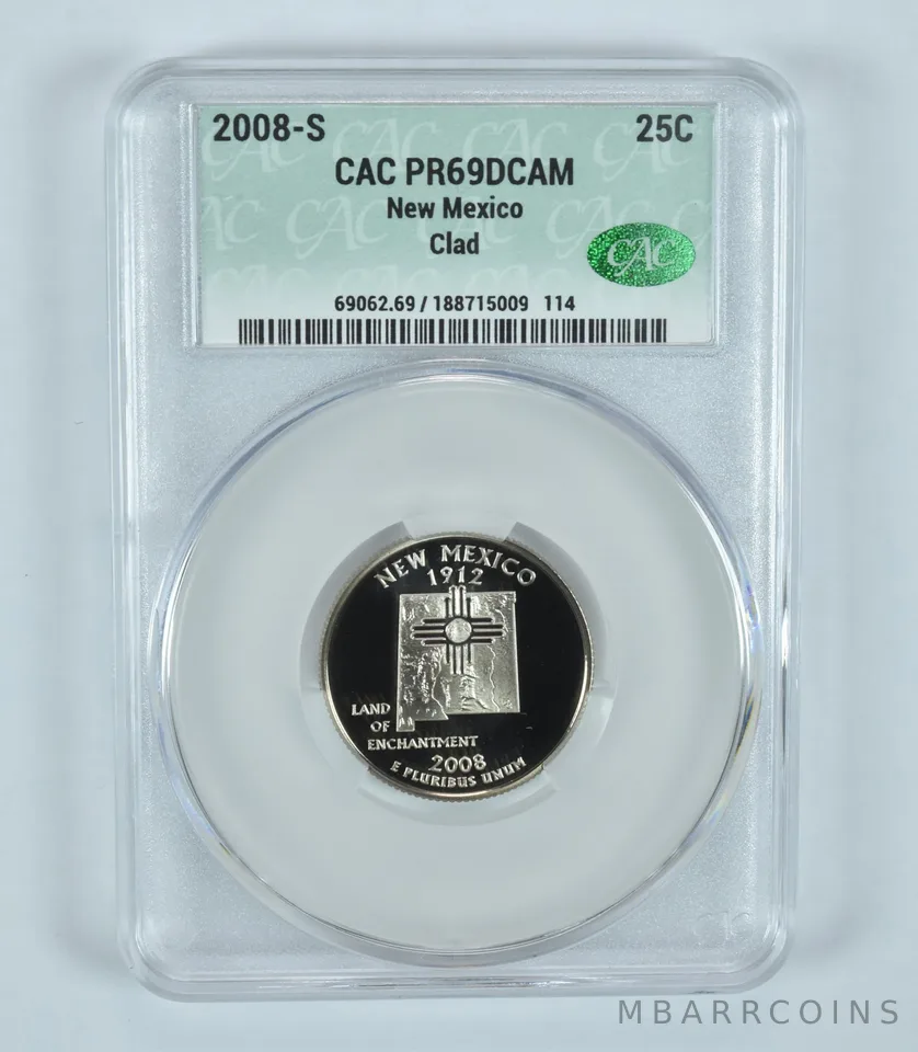 2008-S Washington State Quarter New Mexico CLAD PR69 DCAM CAC CACg