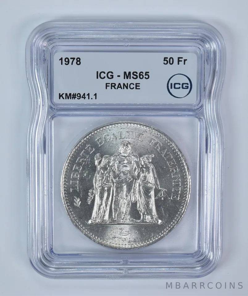 1978 France 50 Francs Silver KM#941.1 MS65 ICG