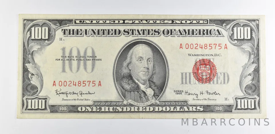 1966 $100 US Legal Tender Note Red Seal *9886