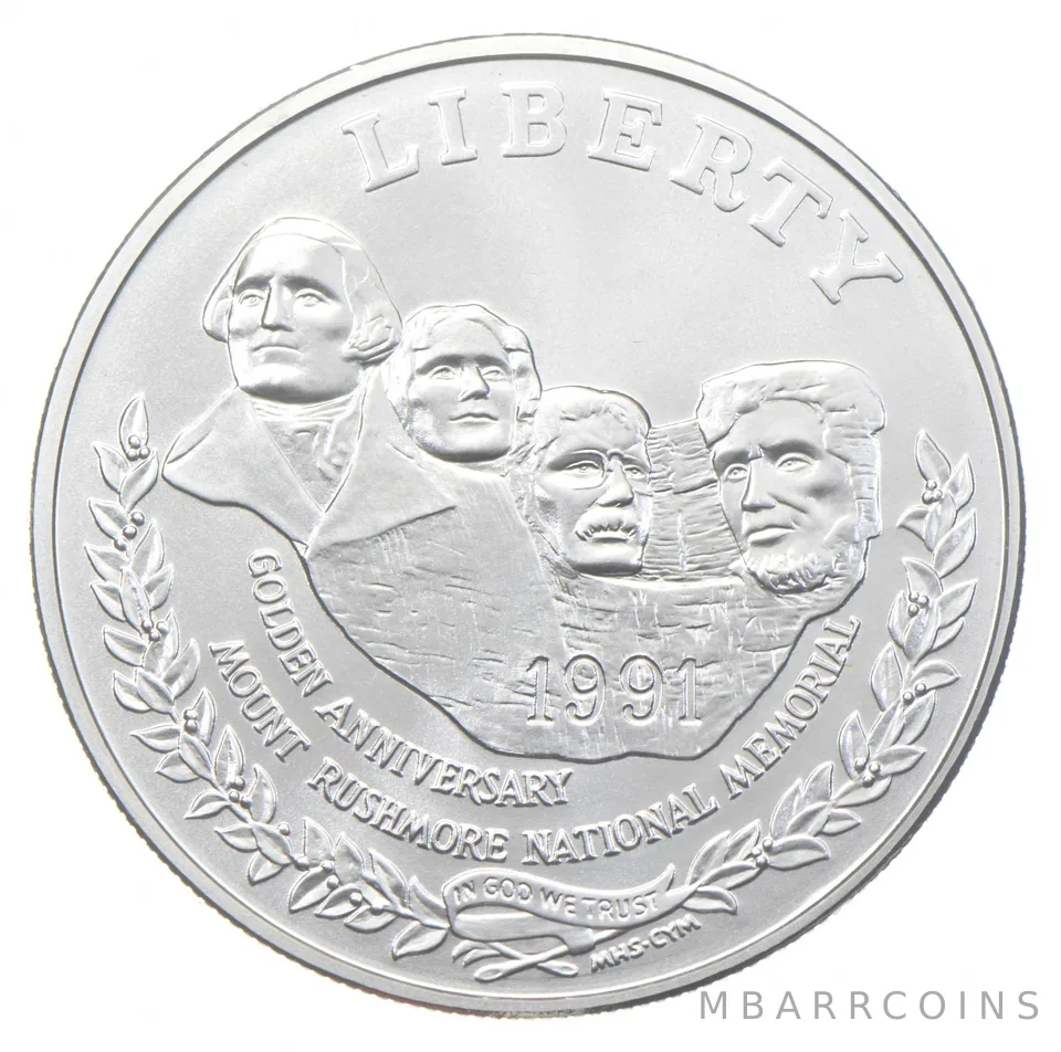 1991-P Unc Mt Rushmore Commemorative Silver Dollar $1