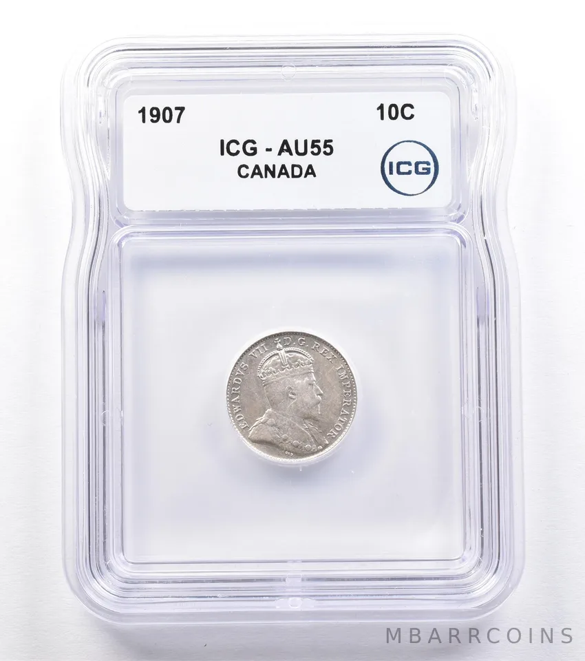 1907 Canada 10 Cents AU55 ICG *1819