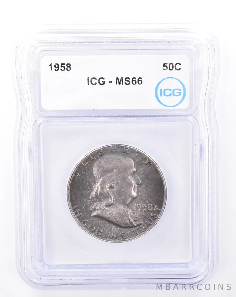 1958 Franklin Half Dollar MS66 ICG Beautiful Tone *9389