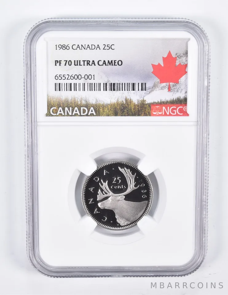 1986 Canada 25C Quarter PF70 NGC Canada Lbl