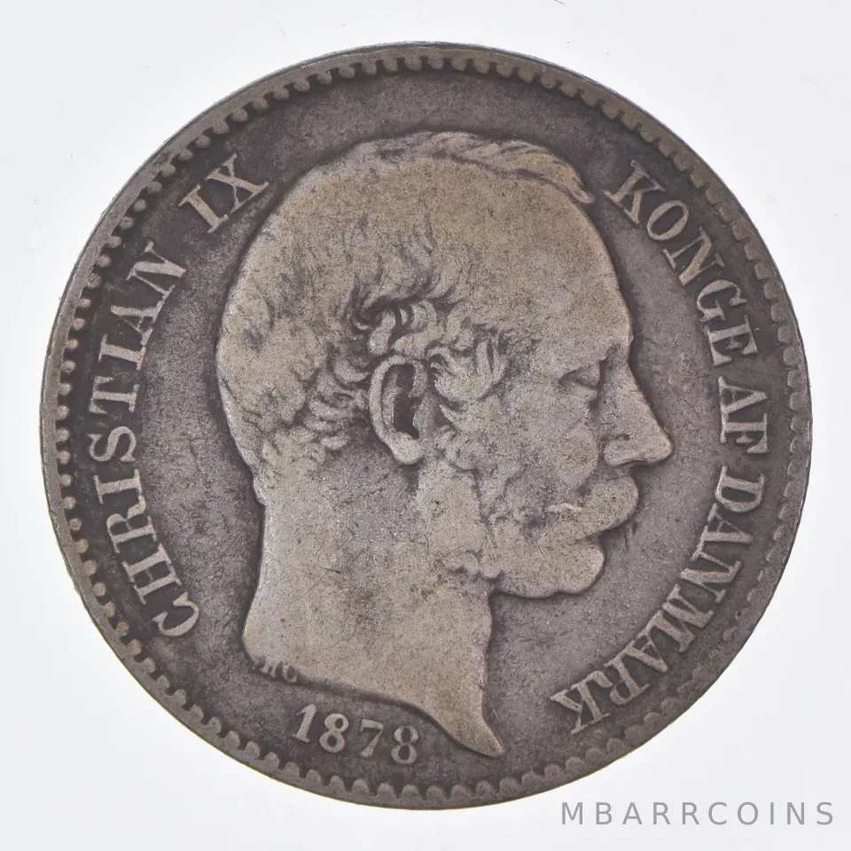 Better Date - 1878 Danish West Indies 10 Cents World Coin- Silver *355