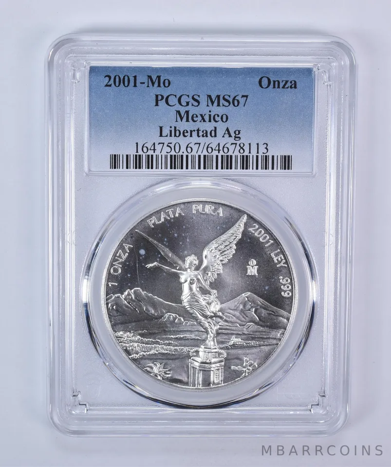 2001 Mo Mexico 1 Onza Silver Libertad MS67 PCGS Blue Label