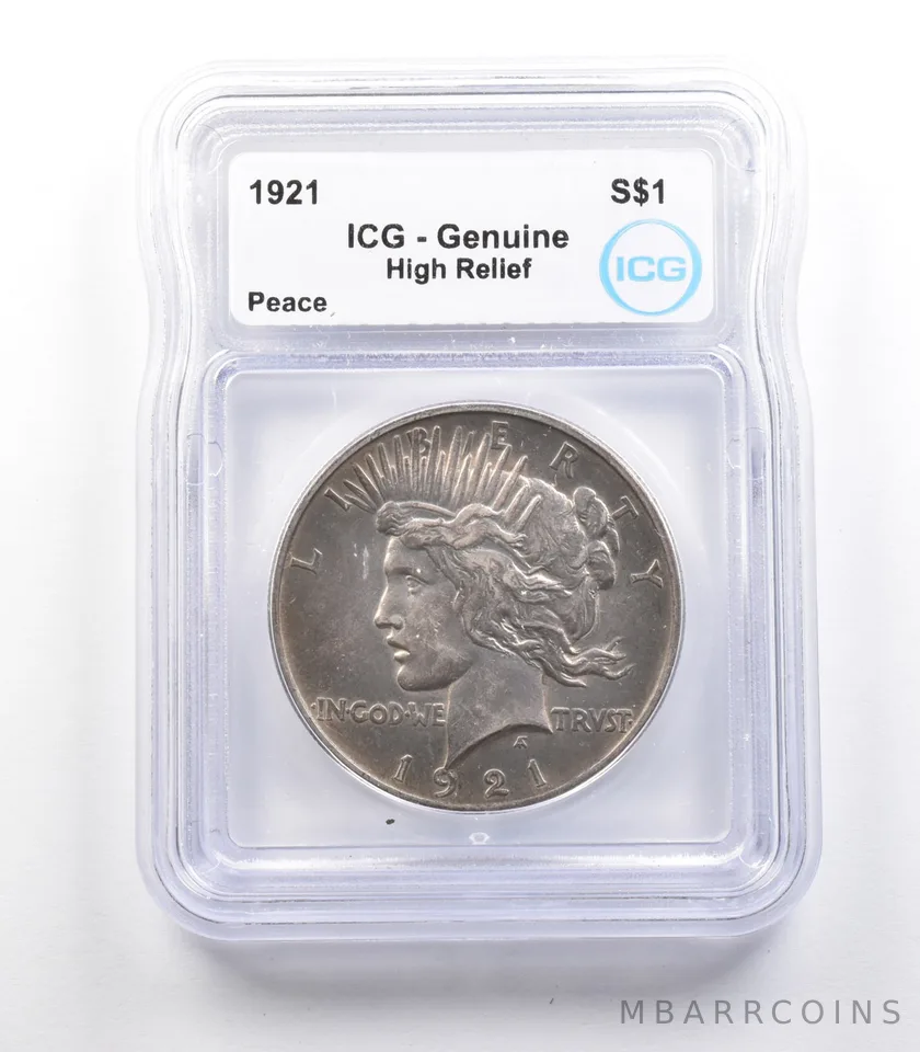 1921 Peace Silver Dollar High Relief Genuine ICG *2410
