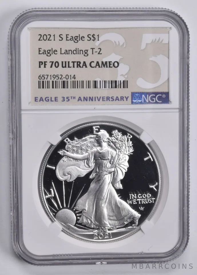 2021-S Silver Eagle Type 2 PF70 UCAM NGC 35th Anniv. Special Label