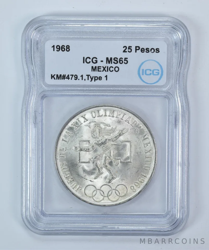 1968 Mo Mexico 25 Pesos Silver Type 1 KM#479.1 MS65 ICG
