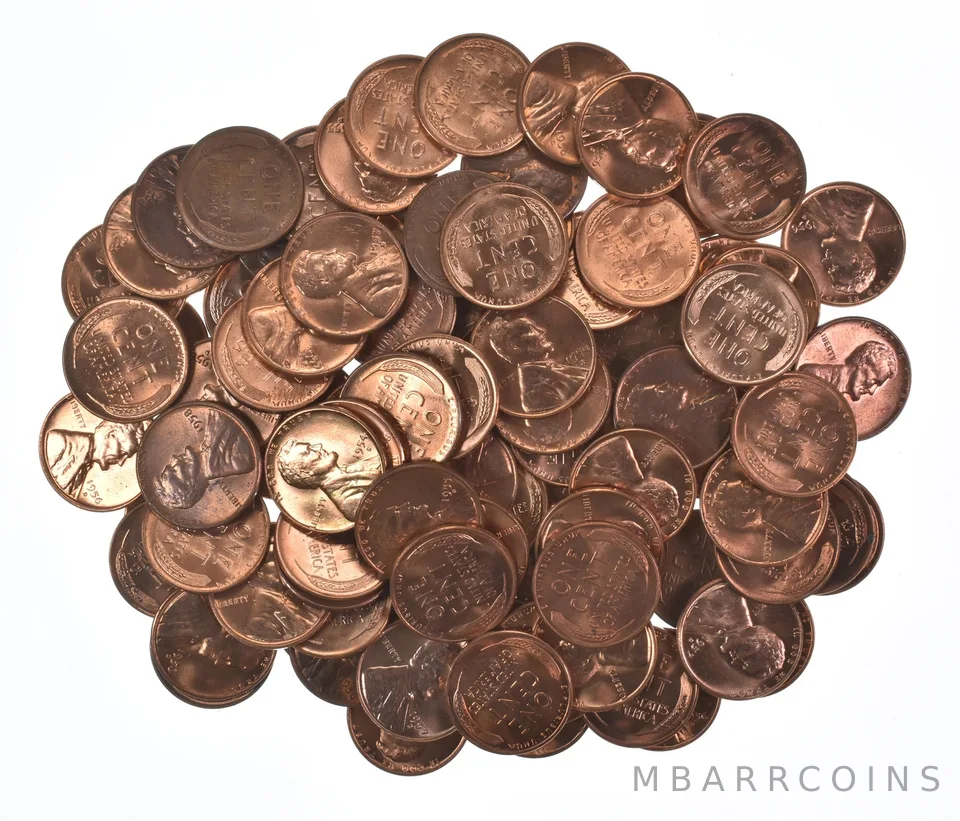Lot Of (100) 1950-1958 Gem BU Red Lincoln Wheat Cent Lot Collection *560