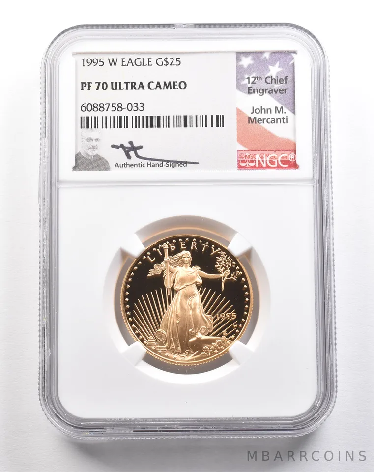 1995-W $25 American Gold Eagle Mercanti 1/2 Oz Gold PF70 UCAM NGC *5430