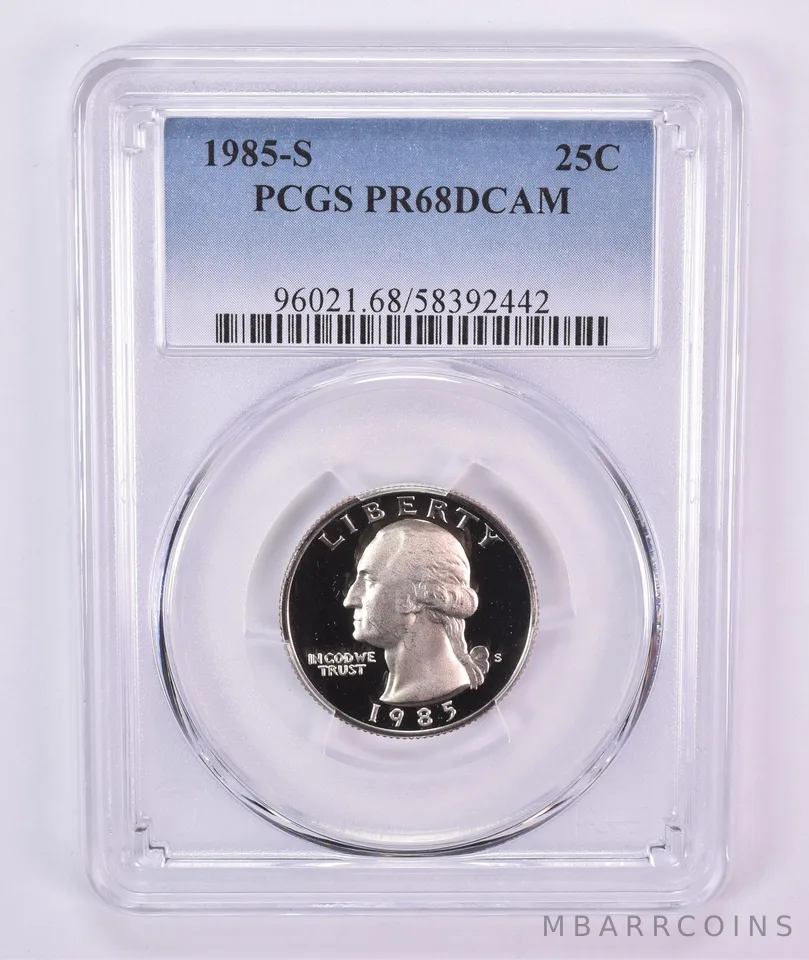 1985-S Washington Quarter PR68 DCAM PCGS Blue Label