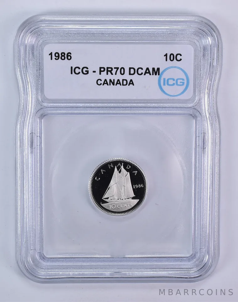 1986 Canada 10 Cents Bluenose PR70 DCAM ICG