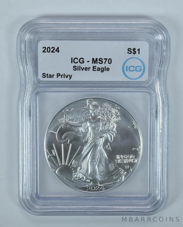 2024 American Silver Eagle Star Privy MS70 ICG