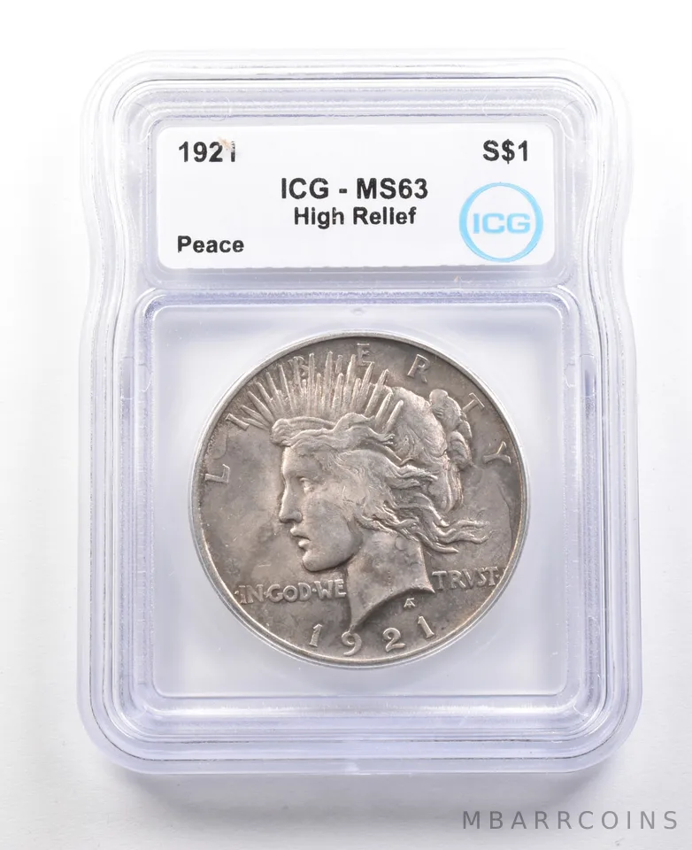 1921 Peace Silver Dollar High Relief MS63 ICG a3508
