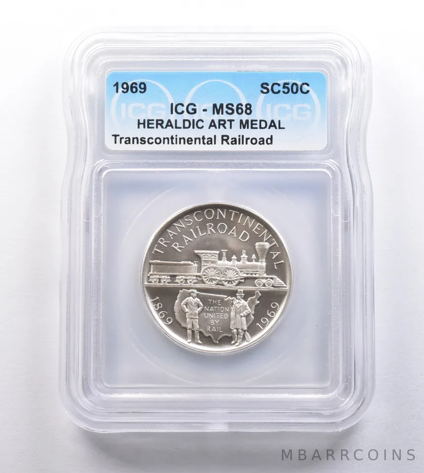 1969 So Called Half Dollar Transcontinental Railroad MS68 ICG
