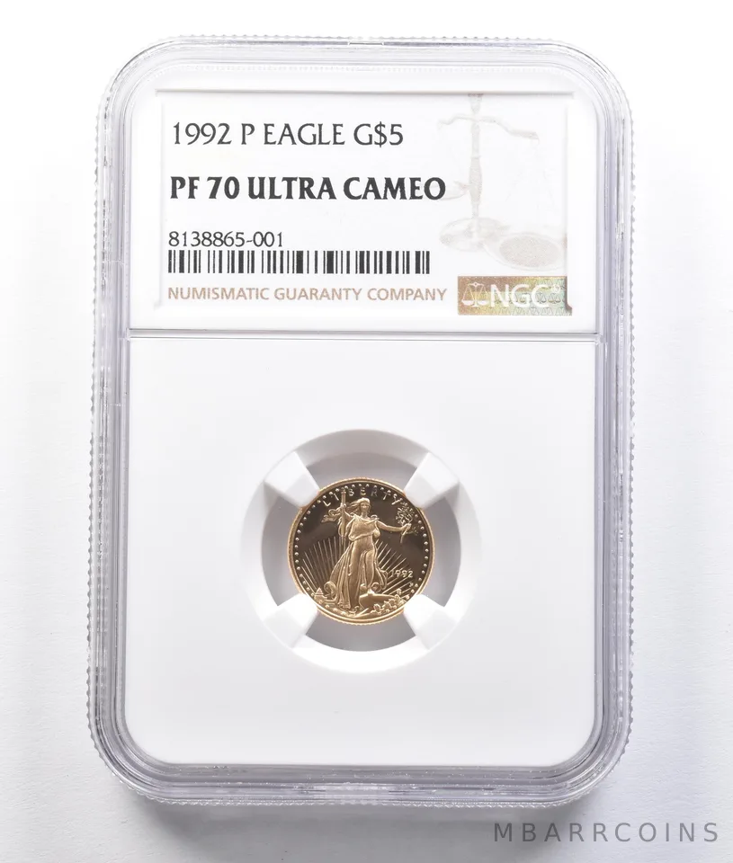 1992-P $5 American Gold Eagle 1/10 Oz Gold PF70 UCAM NGC