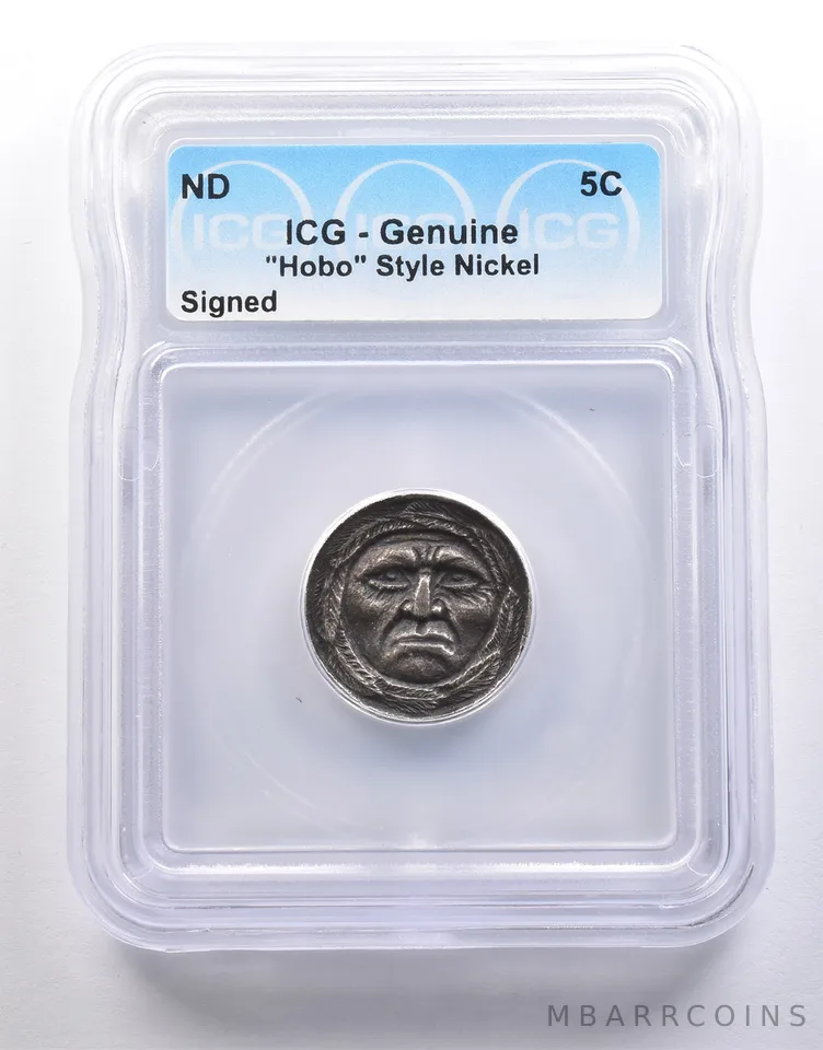 (ND) Indian Head Buffalo Nickel "Hobo" Style Signed Genuine ICG *6571