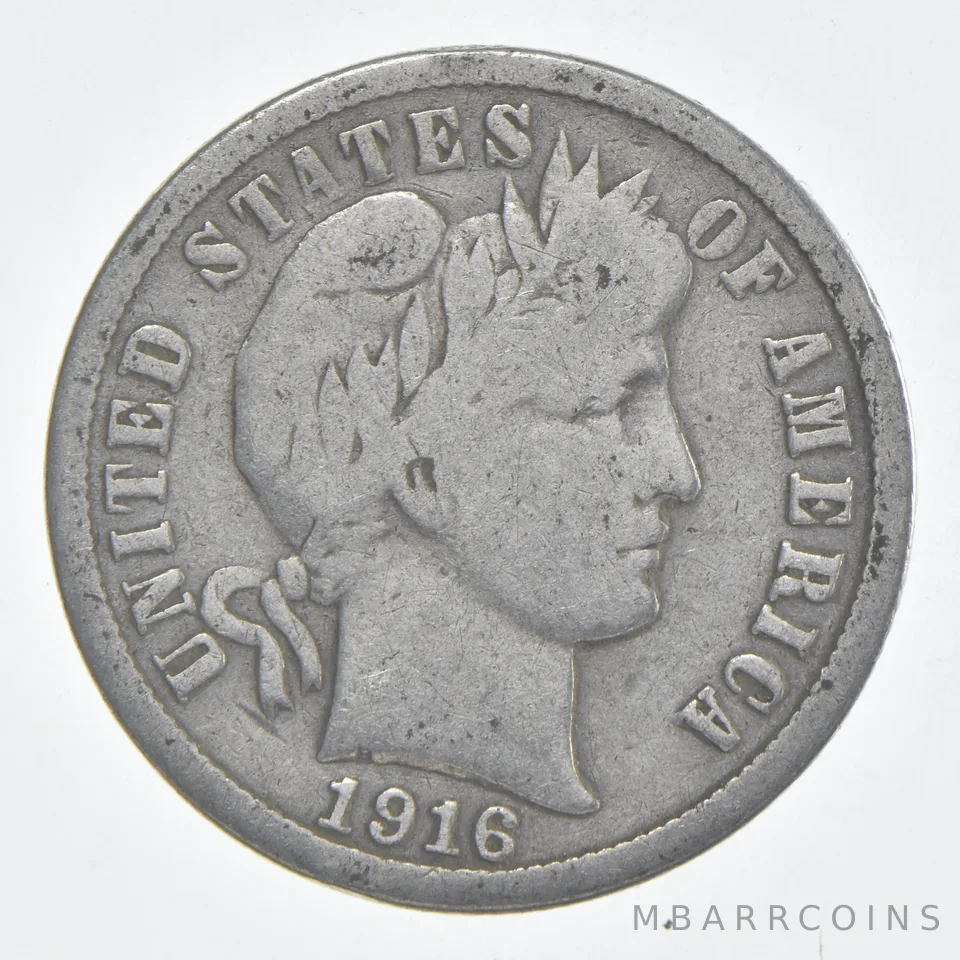 1916-S Barber Dime 90% Silver VG Condition