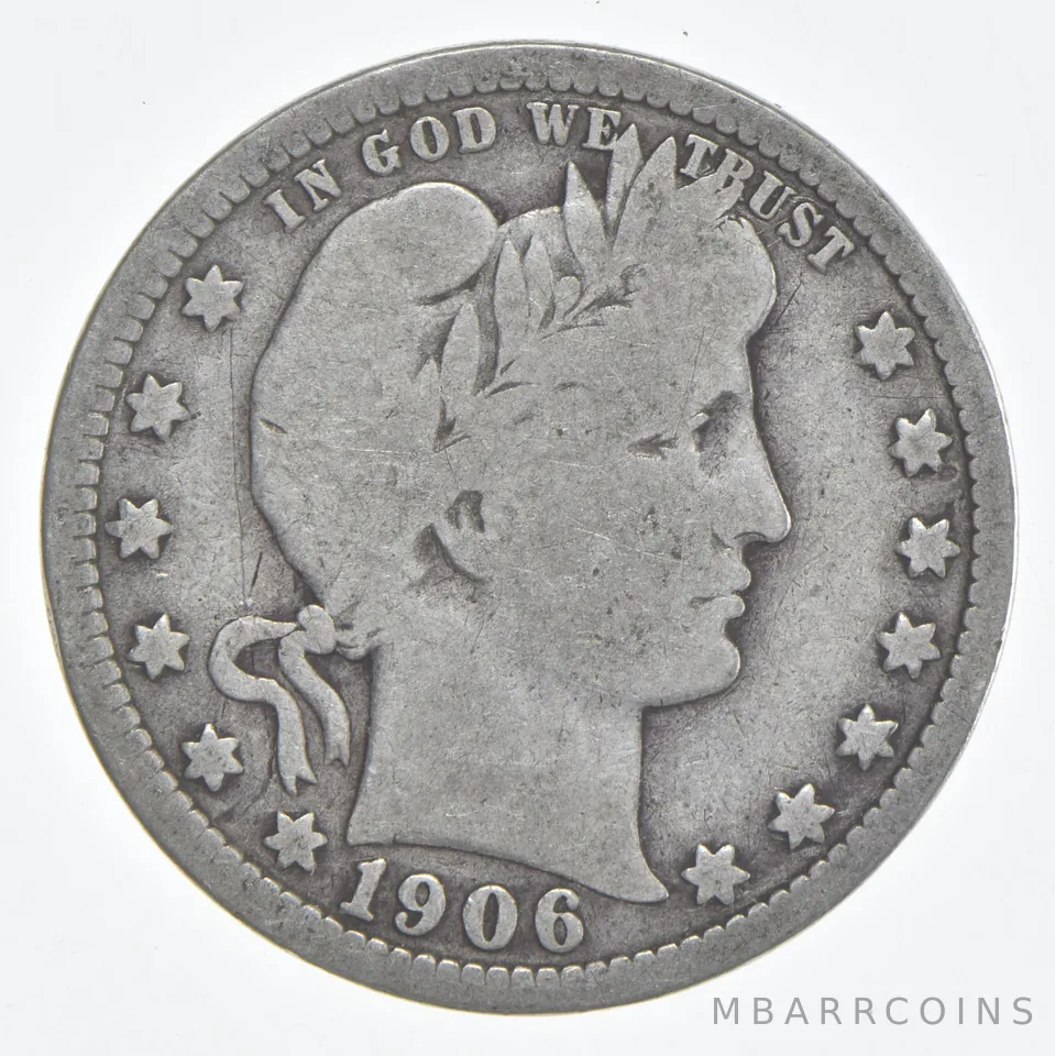 1906 (P) Barber Quarter 90% Silver VG Condition