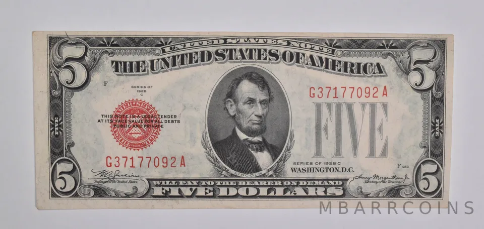 1928-C $5 United States Legal Tender Note Red Seal *5393