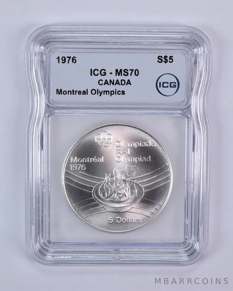 1976 Canada 5 Dollars Silver Montreal Olympics Flames MS70 ICG