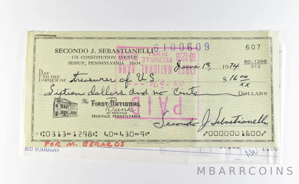 1974 $16 Check GSA Morgan Dollar CC Purchase Receipt *9793