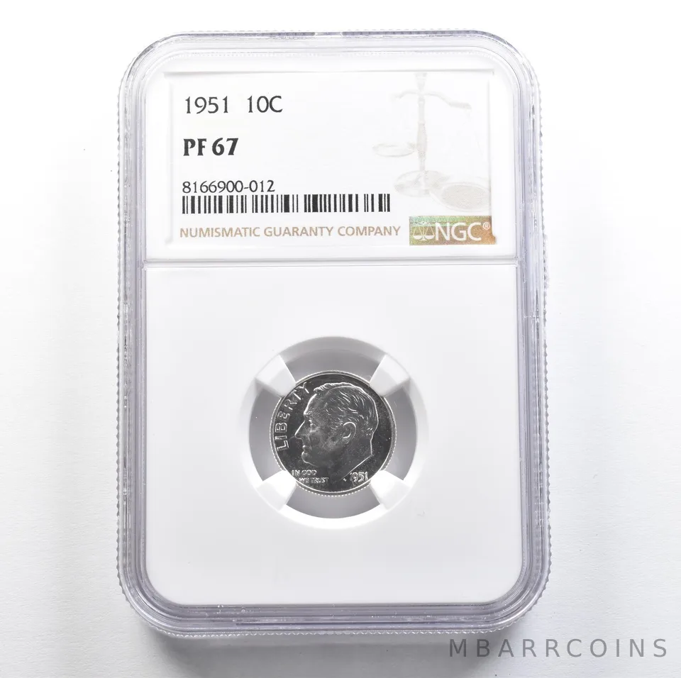 1951 Roosevelt Dime PF67 NGC PQ Cam Look *7652