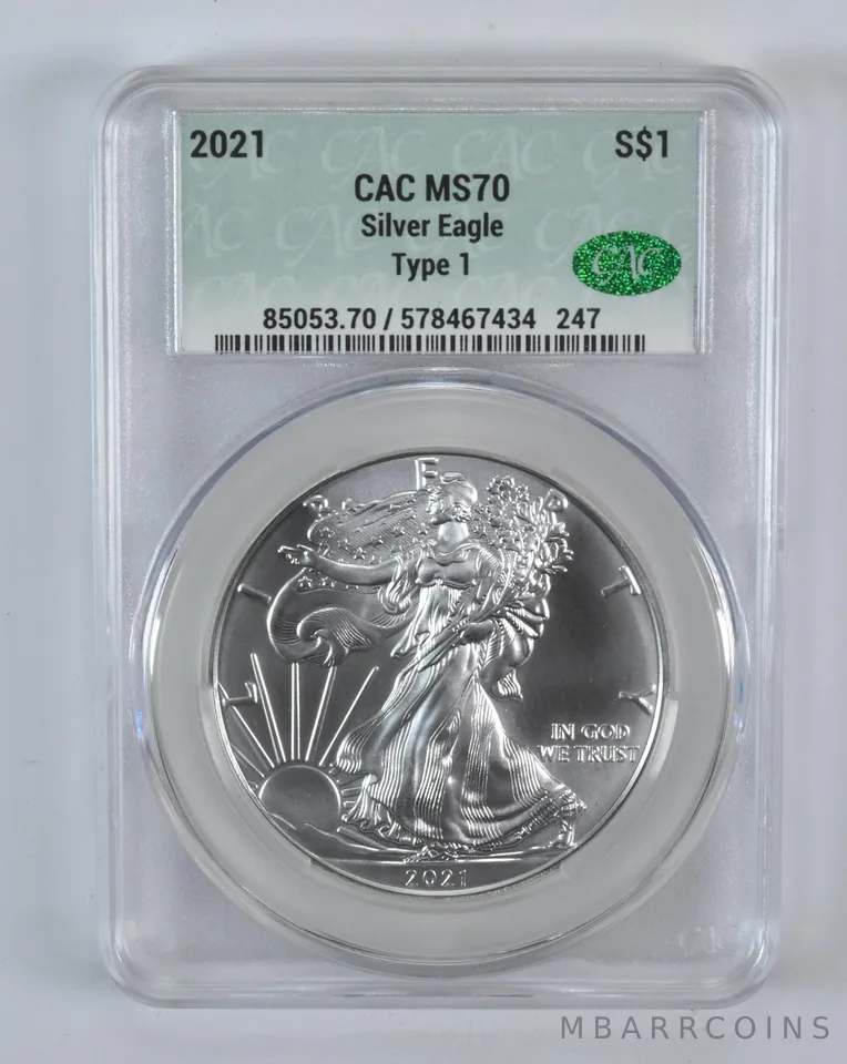 2021 American Silver Eagle Type 1 MS70 CAC CACg