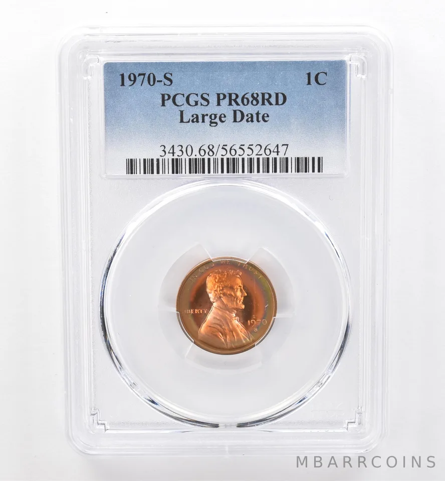 1970-S Lincoln Memorial Cent Large Date PR68 RD PCGS Beautiful Tone *6585