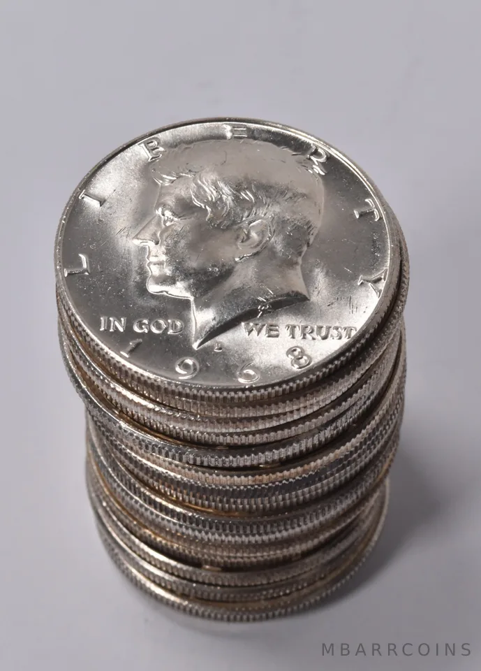 Lot (20) Unc 1968-D 40% Kennedy Silver Roll 20 Coin $10 Face Collection