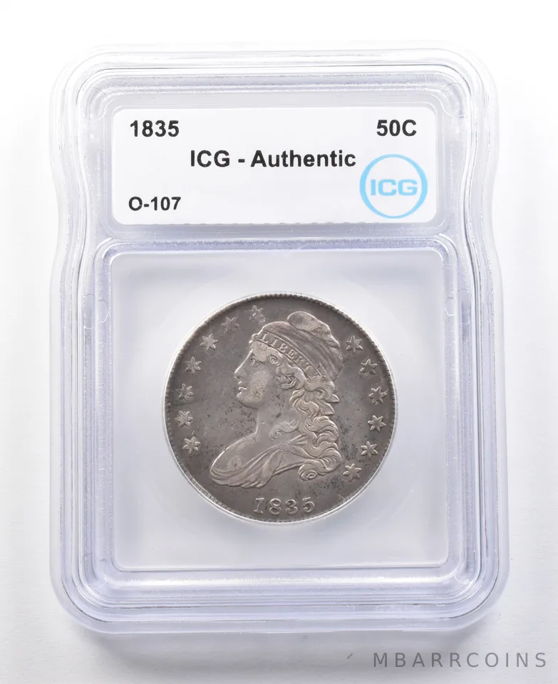 1835 Capped Bust Half Dollar O-107 Authentic ICG a3033