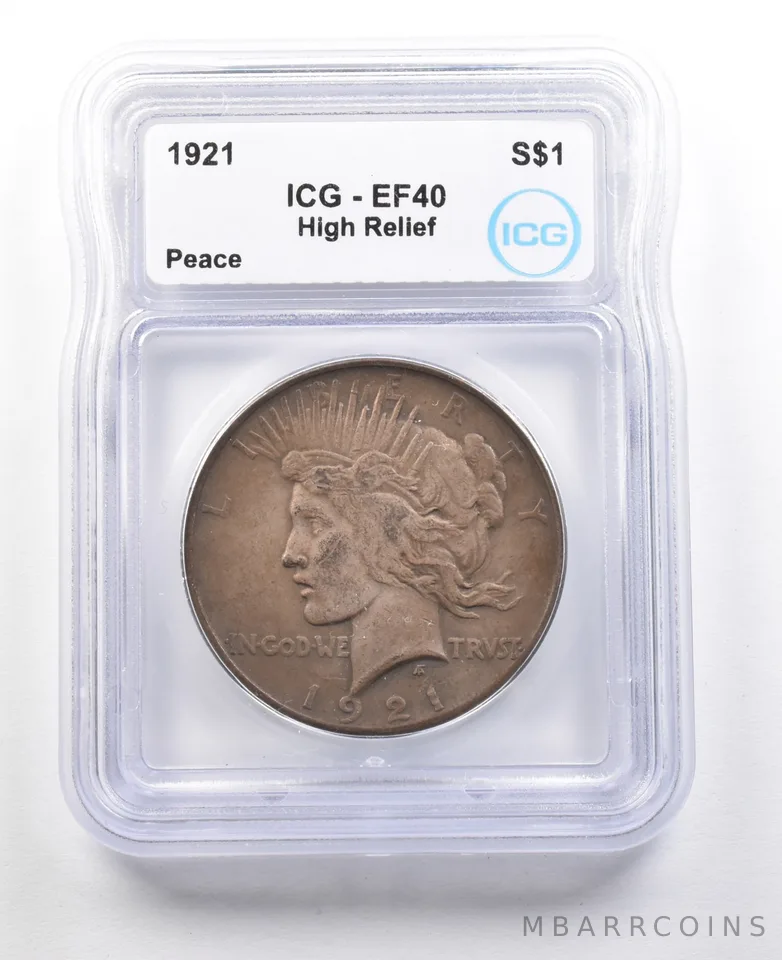 1921 Peace Silver Dollar High Relief EF40 ICG a3562