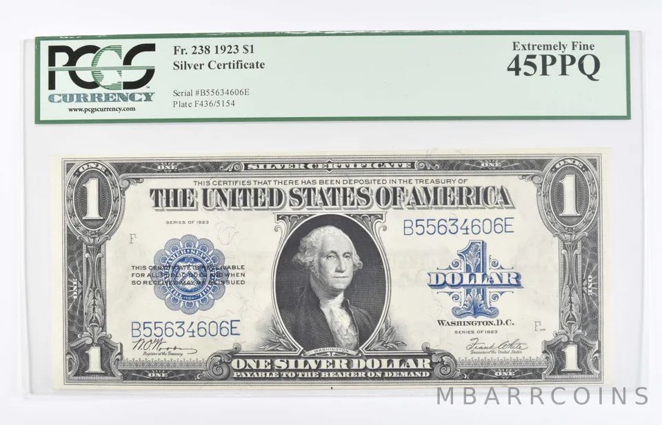 1923 $1 US Silver Certificate - FR#238 Graded PCGS - 45 PPQ Extremely Fine *8080