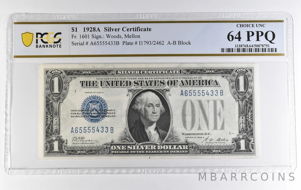 1928 A $1 Silver Certificate Fr#1601 Choice Unc 64 PPQ PCGS *3869