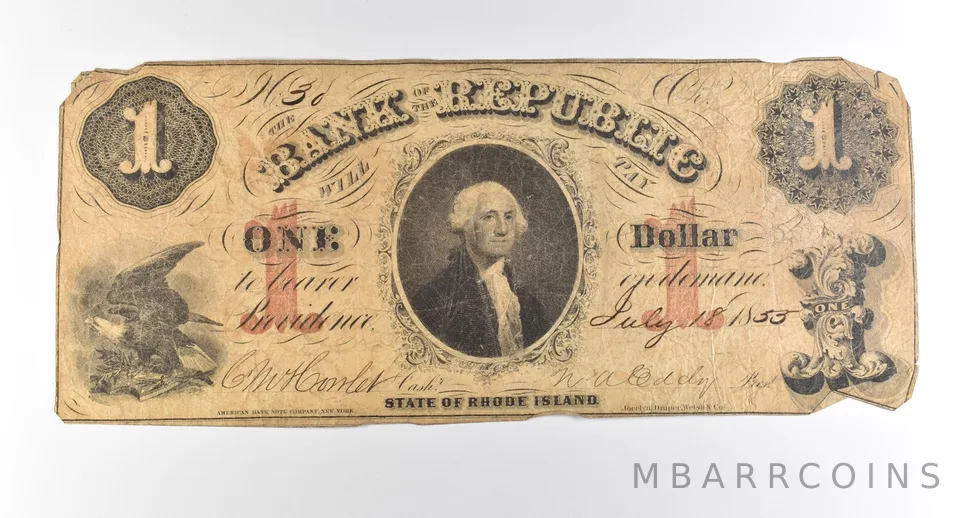 1855 $1 Rhode Island Bank Of The Republic Obsolete Note *3759