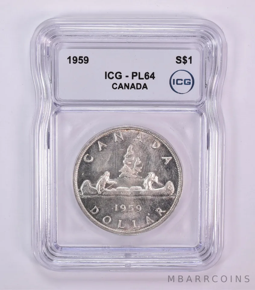1959 Canada 1 Dollar Silver Voyageurs PL64 ICG