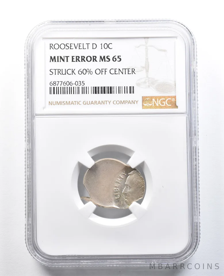 Roosevelt Dime Mint Error 60% Off Center MS65 NGC 1946-64 D Silver *8237