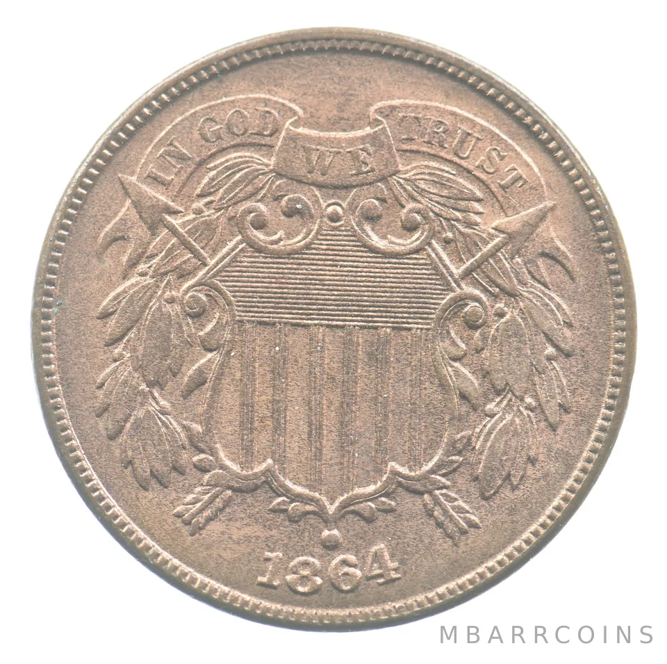 1864 Shield Two Cents Large Motto *9393