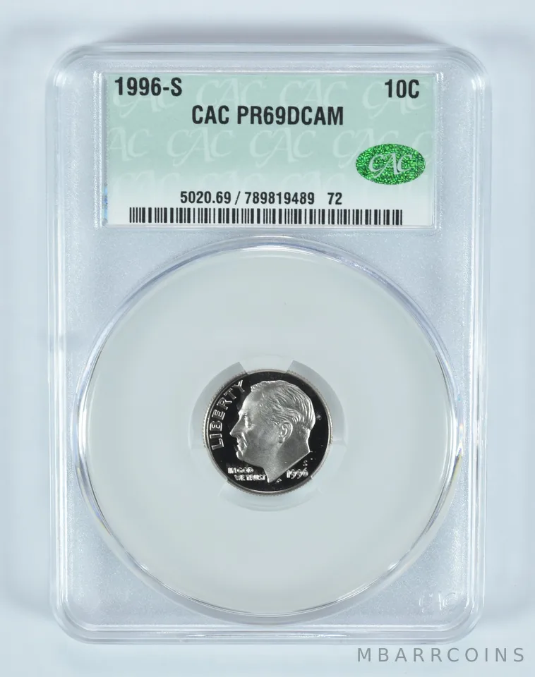 1996-S Roosevelt Dime PR69 DCAM CAC CACg