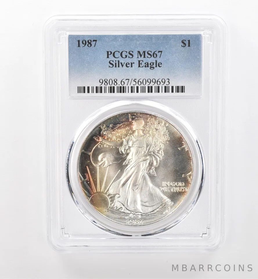 1987 American Silver Eagle MS67 PCGS Beautiful Tone *1775