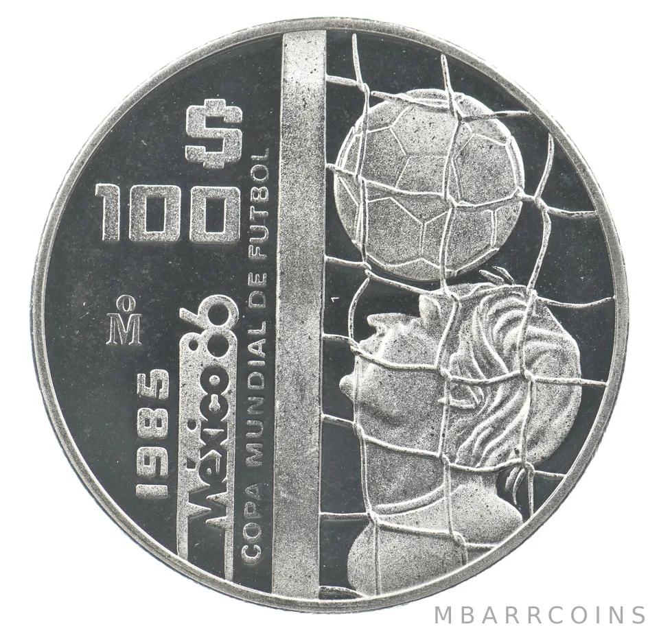 1985 Mo Mexico 100 Pesos Silver Copa Mundial De Fútbol 1986 World Cup *6399