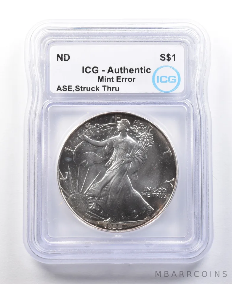 ND American Silver Eagle Mint Error Struck Thru Authentic ICG *2888