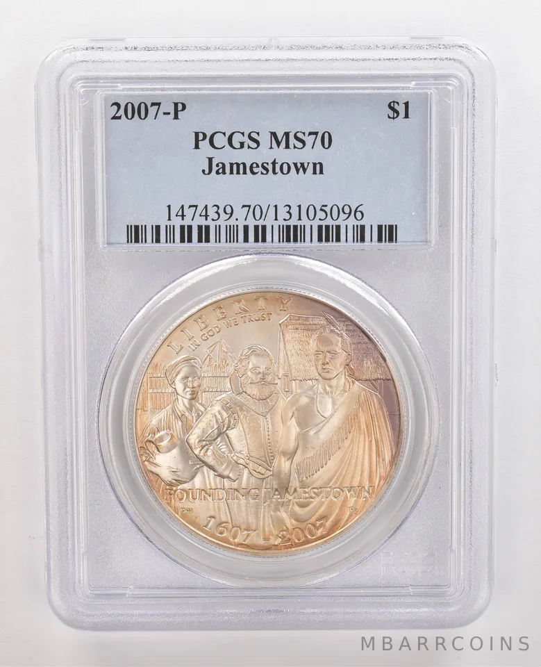 2007-P Jamestown Commemorative Silver Dollar MS70 PCGS Beautiful Tone *4377