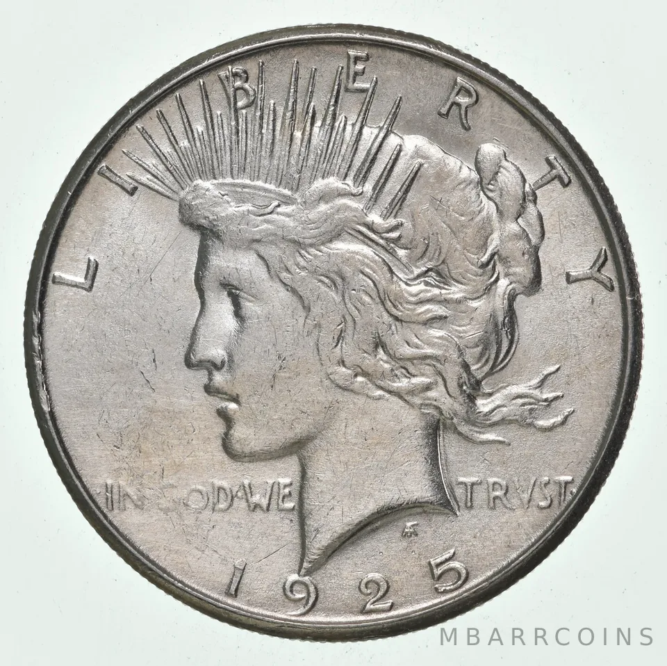 (1) AU 1925-S Peace Silver Dollar 90% - Almost Unc - San Francisco Mint