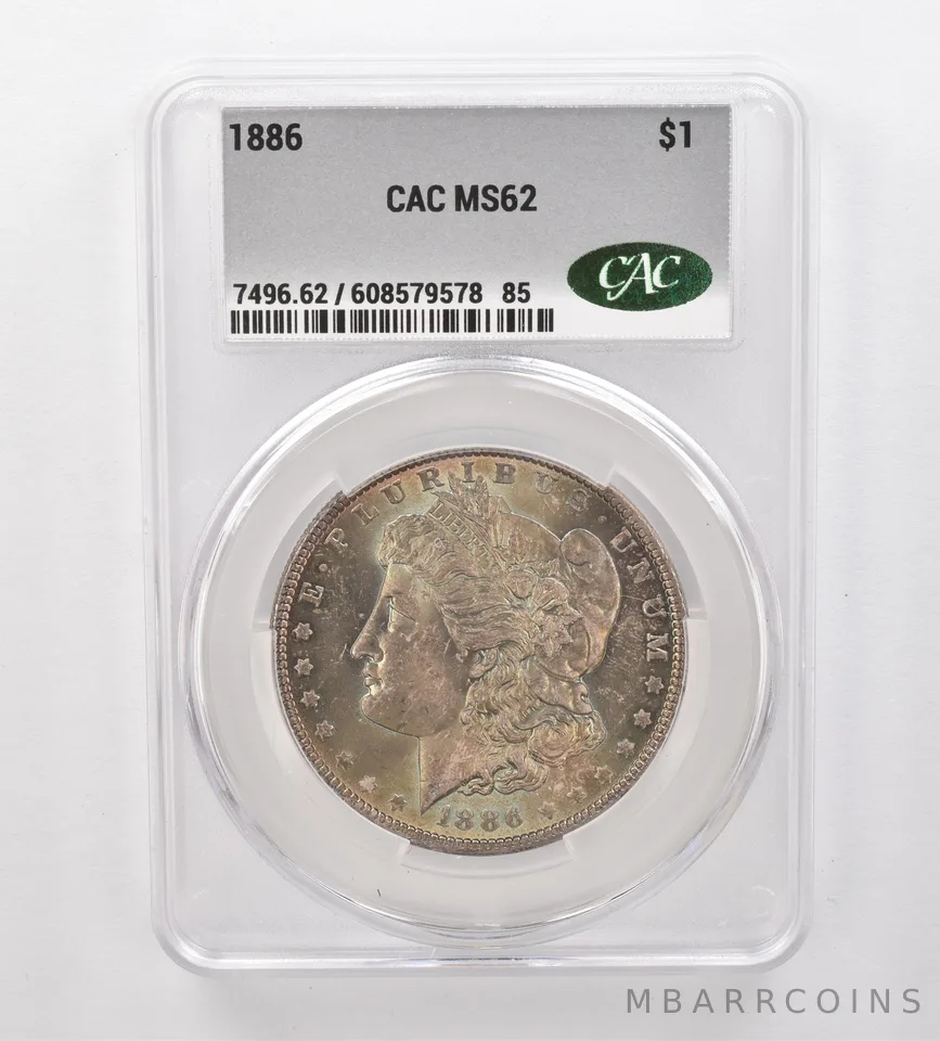 1886 Morgan Silver Dollar MS62 CAC CACg Beautiful Tone *2524