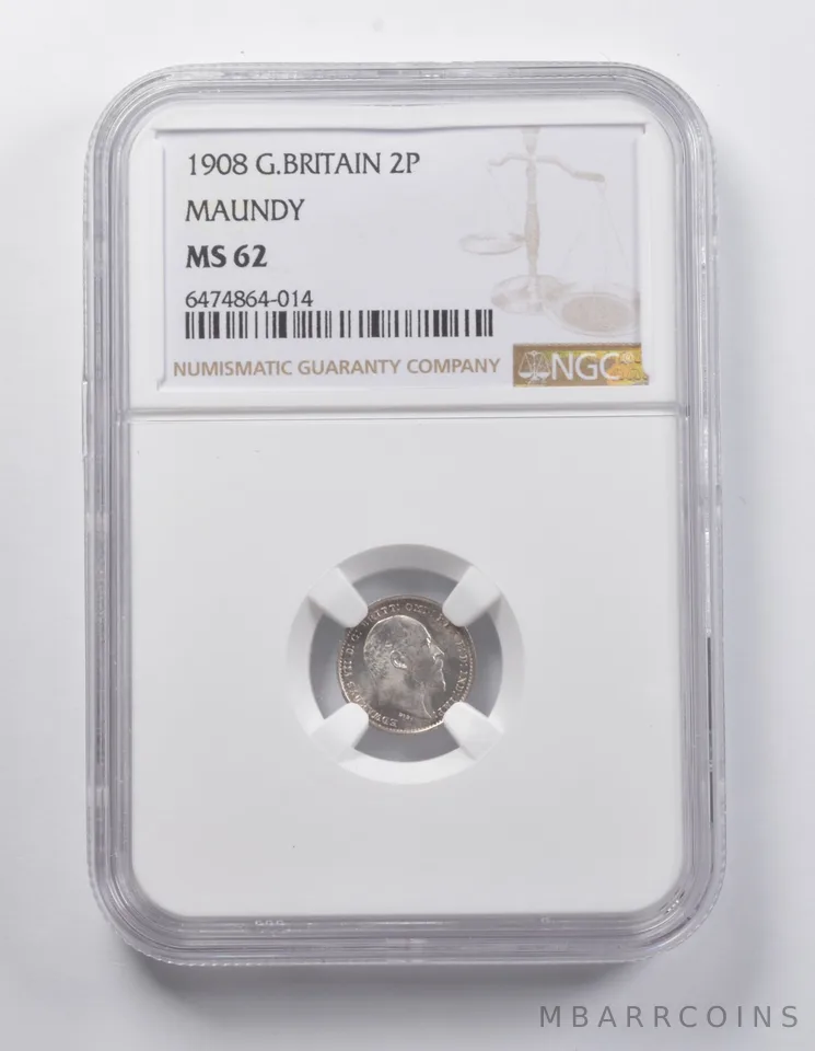 MS62 1908 Great Britain 2 Pence Maundy NGC *7029