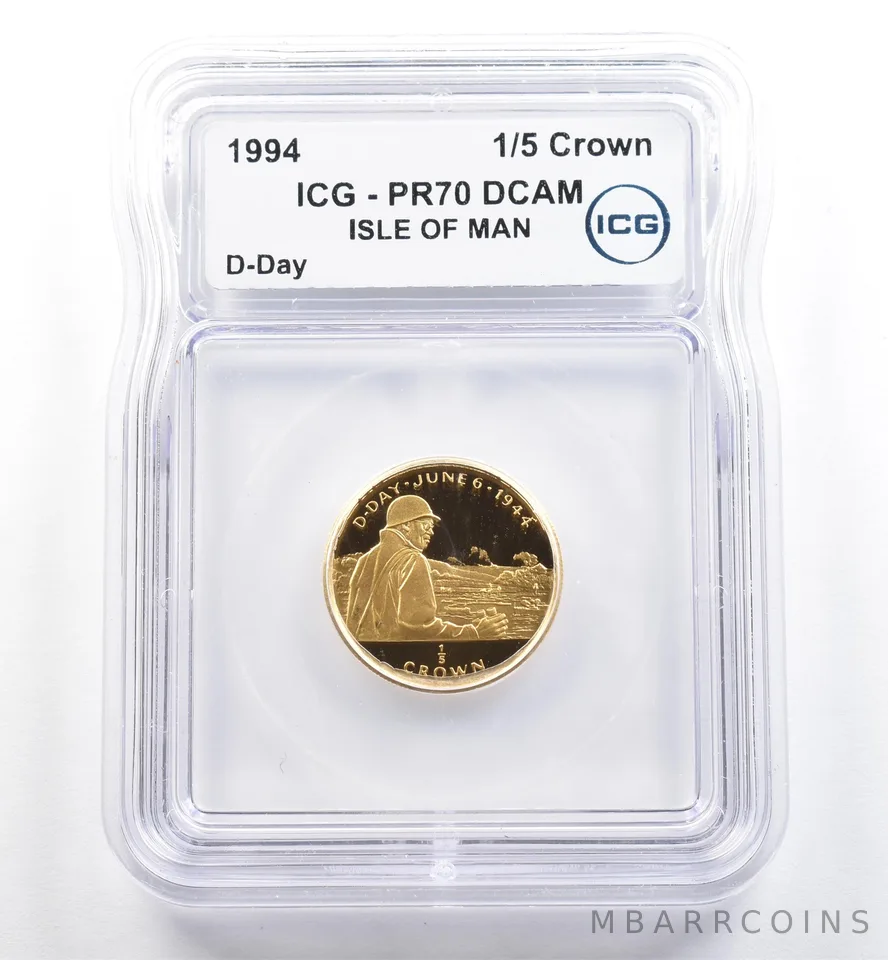 1994 Isle Of Man 1/5 Crown Gold D-Day PR70 DCAM ICG *6500
