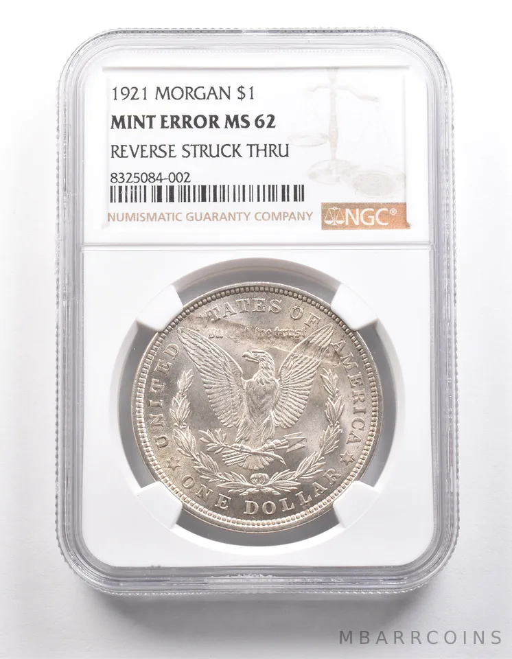 1921 Morgan Silver Dollar Mint Error Reverse Struck Thru MS62 NGC *5404