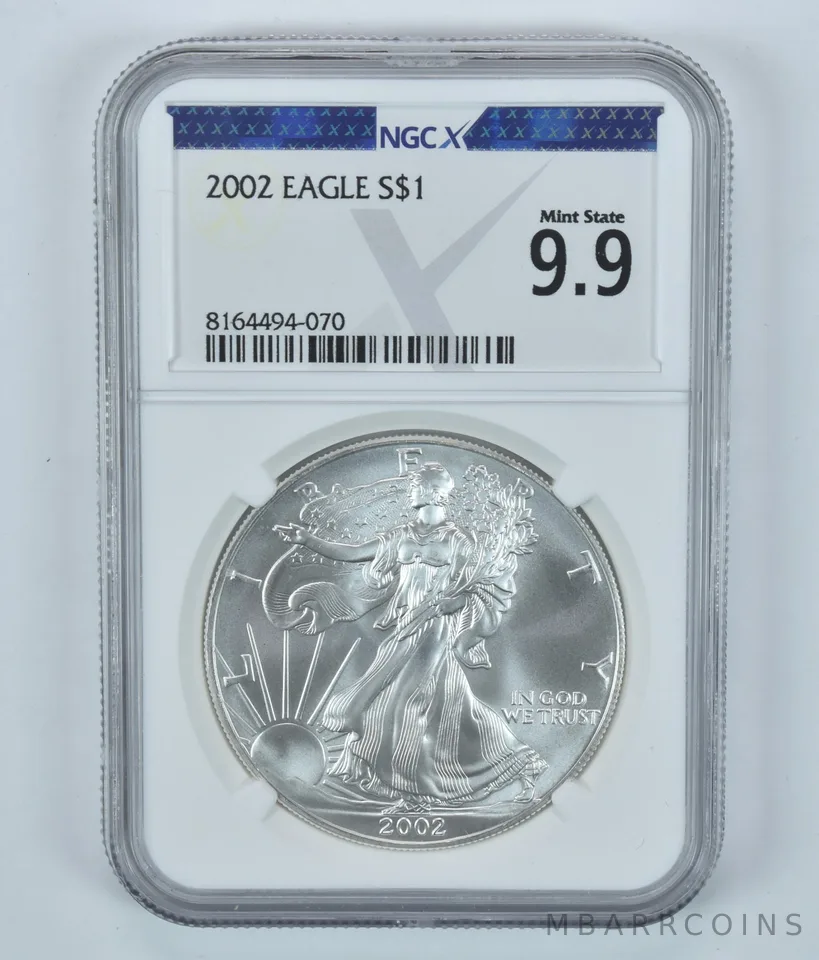 2002 American Silver Eagle Mint State 9.9 NGC X NGCX